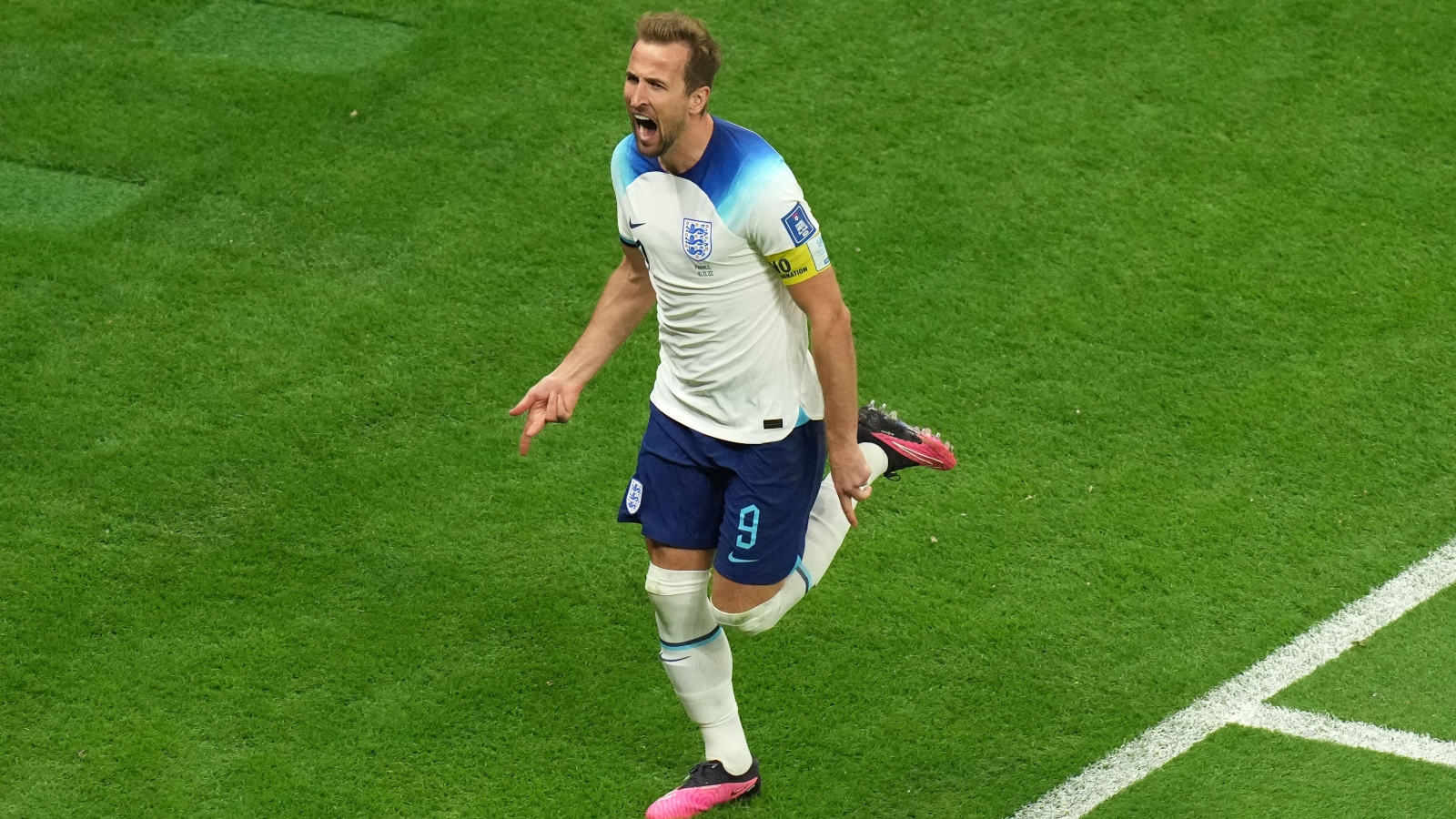 England striker Harry Kane celebrates his goal