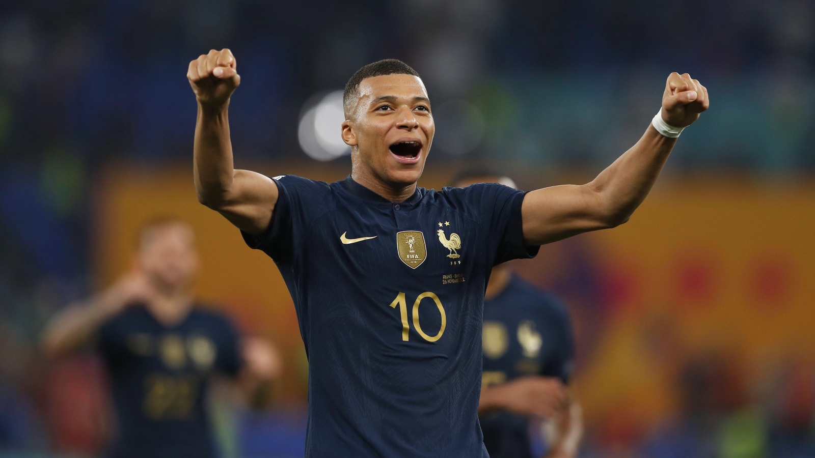 Kylian Mbappe celebrates after France's World Cup victory over Denmark at Stadium 974, Doha, Qatar, November 2022.